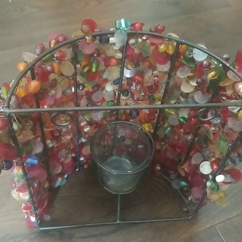 Beaded wall sconce, candle holder, multi color